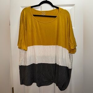 Stylish Women's Colorblock Tee - Mustard, White, Gray